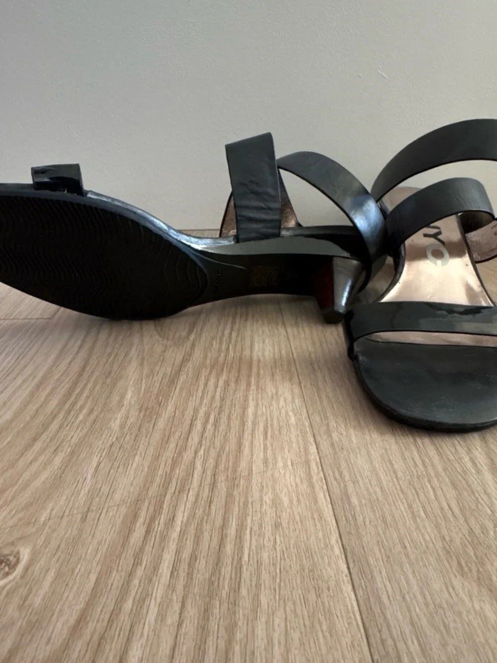 DKNYC Black Patent & Leather Two-Strap Block Heel Sandals